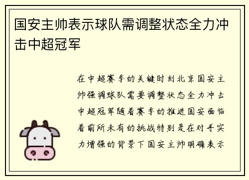 国安主帅表示球队需调整状态全力冲击中超冠军