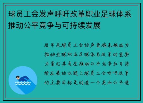 球员工会发声呼吁改革职业足球体系推动公平竞争与可持续发展